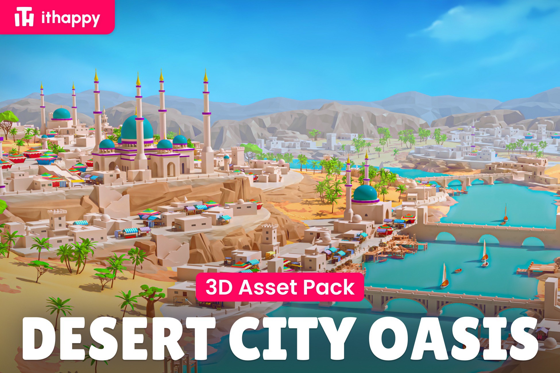 Desert City Oasis - Low Poly 3D Models Pack