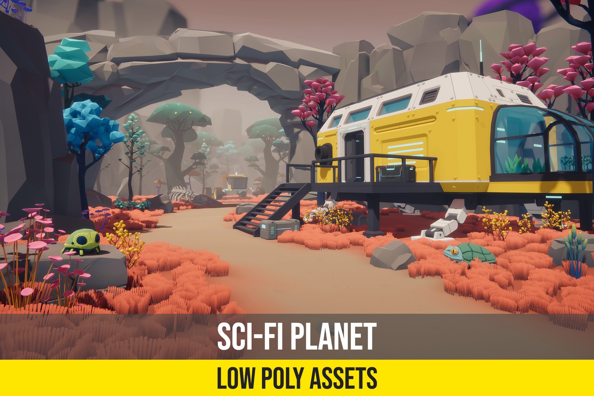 Low Poly Sci-Fi Planet Base - Space Station